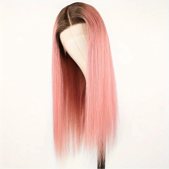 200% Density 18” #4/Pink Straight Human Hair Colored Wig - Picture 2 of 10